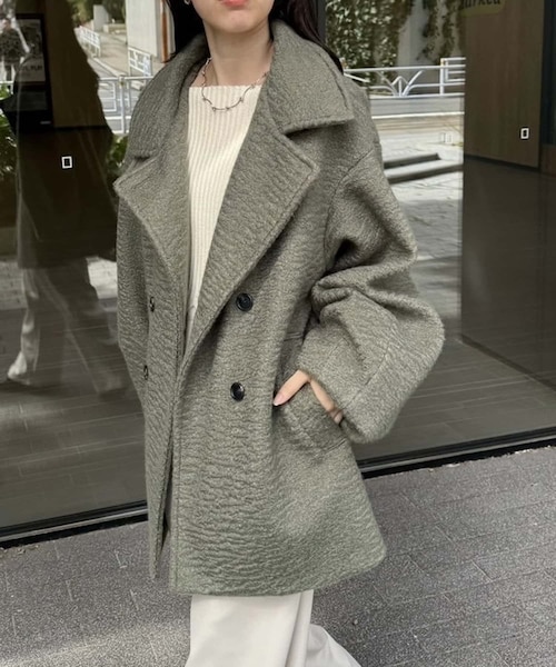 mystic(ミスティック)の「【EC限定カラー/グリーン】シャギーミドルコート(チェスターコート・レディース・アイボリー/グリーン/チャコールグレー/ブラック・1/2)」の4枚目の写真