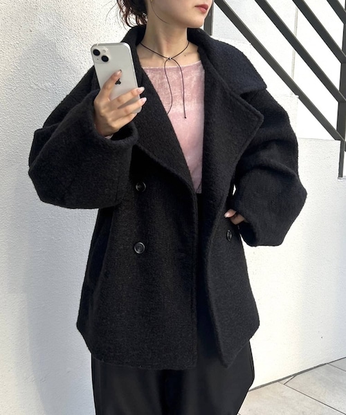 mystic(ミスティック)の「【EC限定カラー/グリーン】シャギーミドルコート(チェスターコート・レディース・アイボリー/グリーン/チャコールグレー/ブラック・1/2)」の2枚目の写真