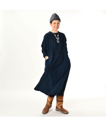45R でこぼこ天竺のドレス（インディゴ 濃) フリーサイズ 45R（フォーティファイブアール）の「でこぼこ天竺のドレス