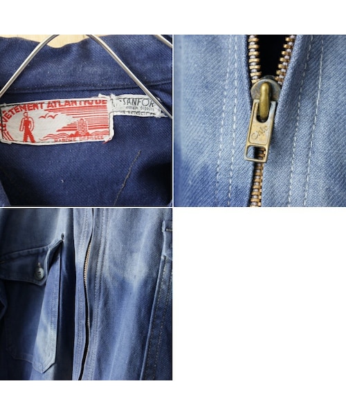 --（--）の「60s 70s France LE VETEMENT ATLANTIOUE コットン ツイル ワーク オールインワン W41相当 ネイビー ブルー つなぎ ヨーロッパ古着（つなぎ/オールインワン・レディース・ブルー・W41）」の2枚目の写真