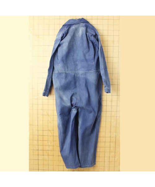 --（--）の「60s 70s France LE VETEMENT ATLANTIOUE コットン ツイル ワーク オールインワン W41相当 ネイビー ブルー つなぎ ヨーロッパ古着（つなぎ/オールインワン・レディース・ブルー・W41）」の3枚目の写真