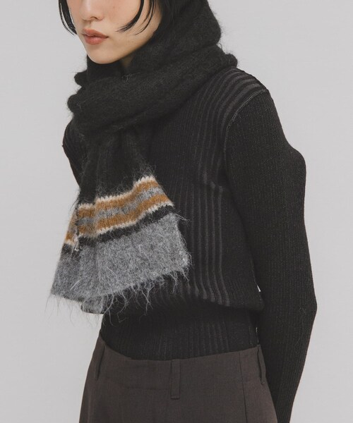 KBF（ケイビーエフ）の「エンドボーダーデザインマフラー（マフラー・レディース・GRAY/CAMEL/BLACK・One）」の5枚目の写真