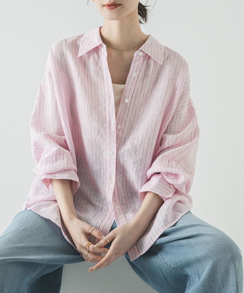 URBAN RESEARCH（アーバンリサーチ）の「リネン2WAYシャツ（シャツ/ブラウス・レディース・PINKSTRIPE/BROWN/BEIGE/BLUESTRIPE/WHITE/BEG STRIPE・Free）」の6枚目の写真