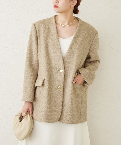 美品♡gallardagalanteノーカラージャケット ベージュ ダブルボタン COLLAGE GALLARDAGALANTE（コラージュガリャルダガランテ）｜ノー