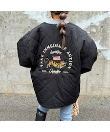 copine | TIGER刺繍キルティングコート(ブラック)(ノーカラージャケット)