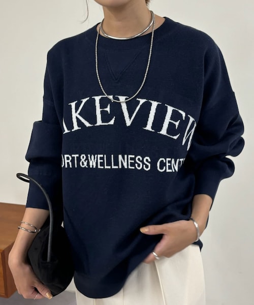 新品未使用　CHERVO ロゴ入りセーター サイズ48 ホワイト/ネイビー Camphor wood セーター ニット low gauge reversible dog sweater