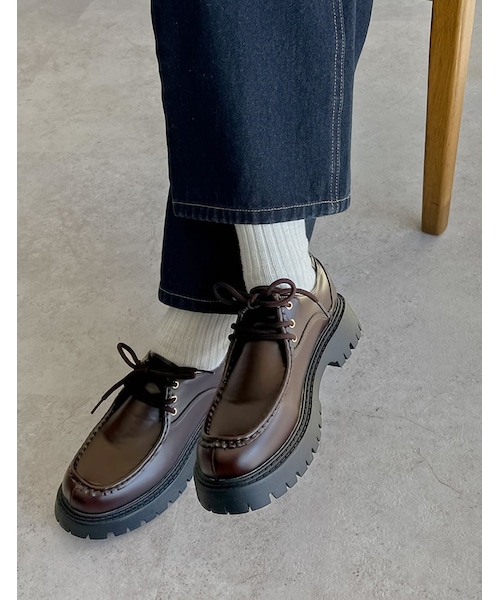 Re:EDIT(リエディ)の「レースアップローファー - シューズ通販 | 人気レディースファッション - Re:EDIT(リエディ)(その他・レディース・ブラック/ブラウン・S(23.0cm相当)/M(23.5cm相当)/L(24.0cm相当)/LL(24.5cm相当))」の1枚目の写真