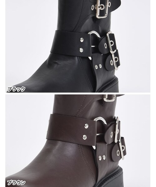 Re:EDIT（リエディ）の「バックルデザインミドルエンジニアブーツ - シューズ通販 | 人気レディースファッション - Re:EDIT（リエディ）（その他・レディース・ブラック/ブラウン・S(23.0cm相当)/M(23.5cm相当)/L(24.0cm相当)/LL(24.5cm相当)）」の20枚目の写真
