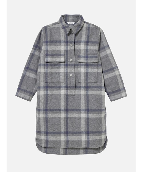 ウールチェックシャツドレス / シャツワンピース