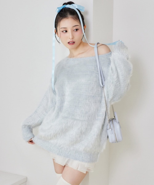 one after another NICE CLAUP（ワンアフターアナザーナイスクラップ）の「オトナの甘ニットワンピ（ワンピース/ドレス・レディース・アイボリー/ピンク/サックスブルー/チャコールグレー/モカ・FREE）」の4枚目の写真