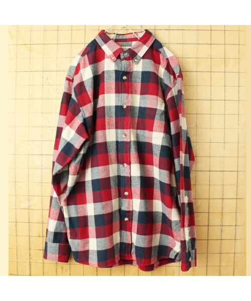 --(--)の「USA RED HEAD チェック ボタンダウン シャツ レッド メンズL 長袖 アメリカ古着(シャツ/ブラウス・レディース・レッド・L)」の1枚目の写真