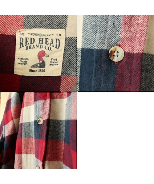 --(--)の「USA RED HEAD チェック ボタンダウン シャツ レッド メンズL 長袖 アメリカ古着(シャツ/ブラウス・レディース・レッド・L)」の2枚目の写真