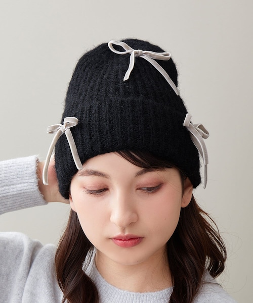 3coins（3coins）の「ベロアリボン付きニット帽（ニットキャップ/ビーニー・レディース・その他/その他1/その他2・FREE）」の3枚目の写真