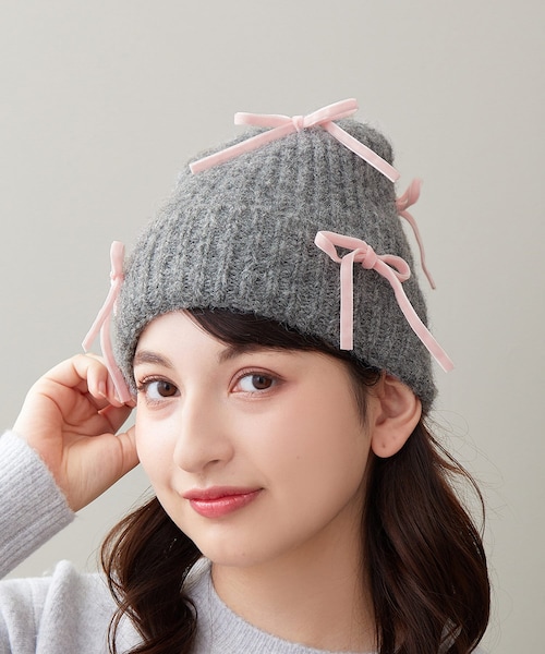 3coins（3coins）の「ベロアリボン付きニット帽（ニットキャップ/ビーニー・レディース・その他/その他1/その他2・FREE）」の2枚目の写真