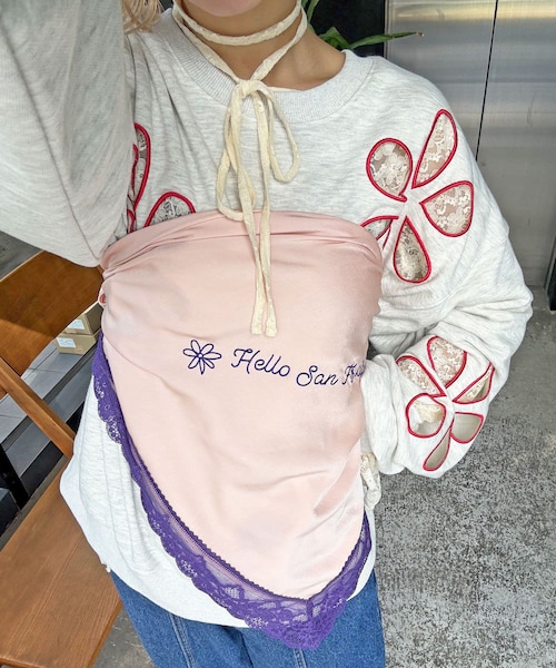CIAOPANIC（チャオパニック）の「【HELLO.SANFRANCISCO/ハローサンフランシスコ】刺繍レーススカーフ（バンダナ/スカーフ・レディース・アイボリー/ネイビー/ピンク・ONE）」の3枚目の写真