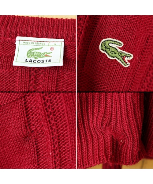 FRENCH LACOSTE（フレンチラコステ）の「90s フランス製フレンチラコステ LACOSTE ウール ニット セーター Vネック ボルドー レッド メンズL相当 ヨーロッパ古着（ニット/セーター・レディース・レッド・L）」の2枚目の写真