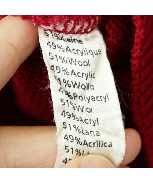 FRENCH LACOSTE（フレンチラコステ）の「90s フランス製フレンチラコステ LACOSTE ウール ニット セーター Vネック ボルドー レッド メンズL相当 ヨーロッパ古着（ニット/セーター・レディース・レッド・L）」の3枚目の写真