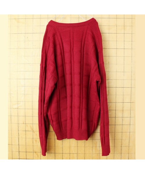 FRENCH LACOSTE（フレンチラコステ）の「90s フランス製フレンチラコステ LACOSTE ウール ニット セーター Vネック ボルドー レッド メンズL相当 ヨーロッパ古着（ニット/セーター・レディース・レッド・L）」の4枚目の写真