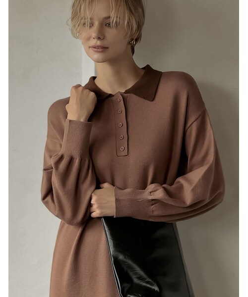 Re:EDIT（リエディ）の「ポロカラーニットワンピース - ワンピース通販 | 人気レディースファッション - Re:EDIT（リエディ）（その他・レディース・ブラック/グレー/配色ブラウン・SC/M/L）」の11枚目の写真