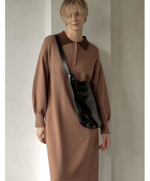 Re:EDIT（リエディ）の「ポロカラーニットワンピース - ワンピース通販 | 人気レディースファッション - Re:EDIT（リエディ）（その他・レディース・ブラック/グレー/配色ブラウン・SC/M/L）」の9枚目の写真