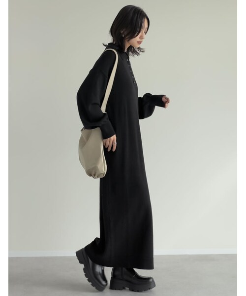 Re:EDIT（リエディ）の「ポロカラーニットワンピース - ワンピース通販 | 人気レディースファッション - Re:EDIT（リエディ）（その他・レディース・ブラック/グレー/配色ブラウン・SC/M/L）」の19枚目の写真