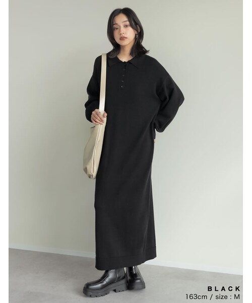 Re:EDIT（リエディ）の「ポロカラーニットワンピース - ワンピース通販 | 人気レディースファッション - Re:EDIT（リエディ）（その他・レディース・ブラック/グレー/配色ブラウン・SC/M/L）」の15枚目の写真