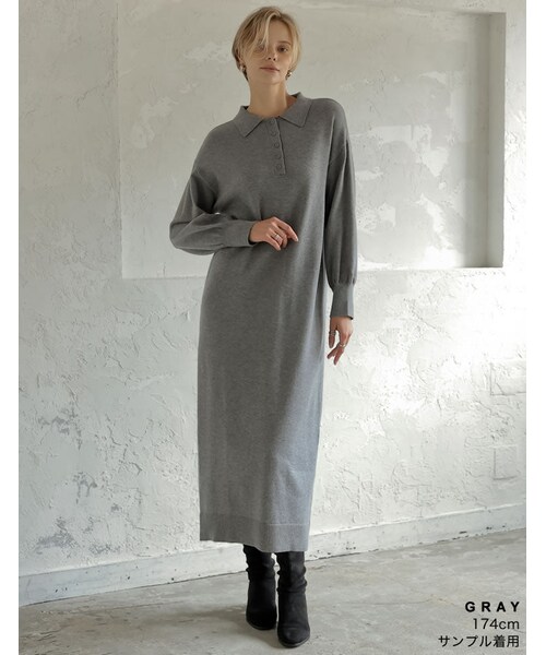 Re:EDIT（リエディ）の「ポロカラーニットワンピース - ワンピース通販 | 人気レディースファッション - Re:EDIT（リエディ）（その他・レディース・ブラック/グレー/配色ブラウン・SC/M/L）」の12枚目の写真