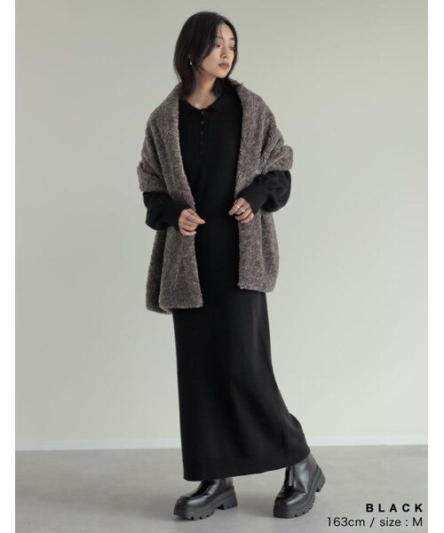 Re:EDIT（リエディ）の「ポロカラーニットワンピース - ワンピース通販 | 人気レディースファッション - Re:EDIT（リエディ）（その他・レディース・ブラック/グレー/配色ブラウン・SC/M/L）」の22枚目の写真