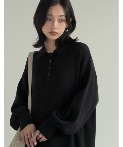 Re:EDIT（リエディ）の「ポロカラーニットワンピース - ワンピース通販 | 人気レディースファッション - Re:EDIT（リエディ）（その他・レディース・ブラック/グレー/配色ブラウン・SC/M/L）」の18枚目の写真