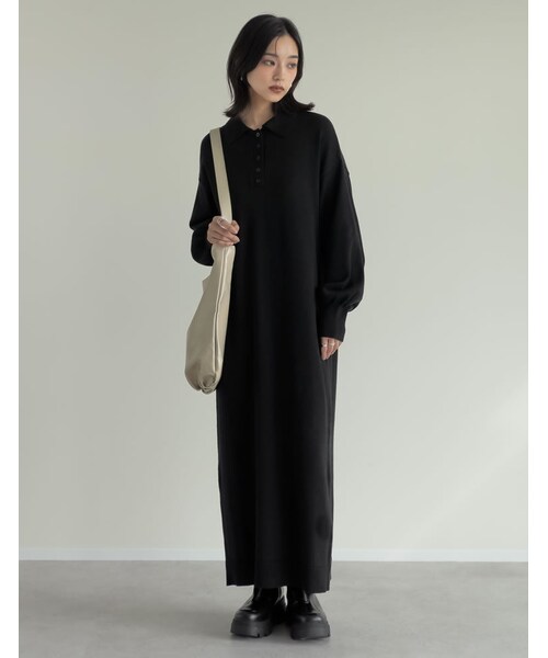 Re:EDIT（リエディ）の「ポロカラーニットワンピース - ワンピース通販 | 人気レディースファッション - Re:EDIT（リエディ）（その他・レディース・ブラック/グレー/配色ブラウン・SC/M/L）」の7枚目の写真