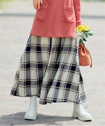 nissen | 大きいサイズ　素材感あふれる綿混チェック柄ロングスカート（ゆったりヒップ）(スカート)
