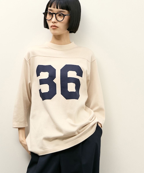 ADAM ET ROPE'（アダムエロペ）の「【Oblada(オブラダ)】別注 FOOTBALL TEE（Tシャツ/カットソー・レディース・オフホワイト/ブラウン/ネイビー・F）」の22枚目の写真