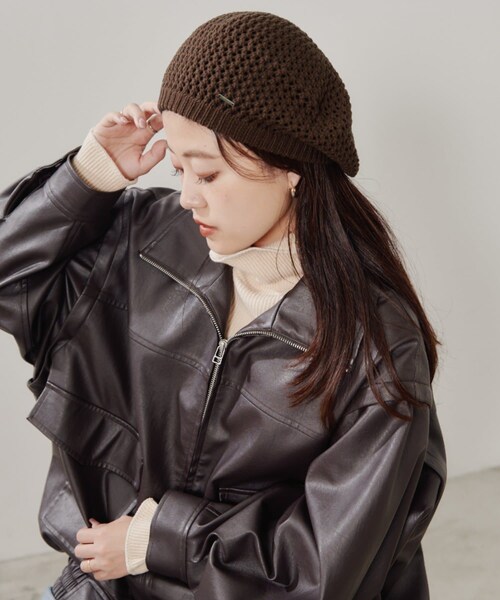 CIAOPANIC TYPY(チャオパニックティピー)の「メッシュニットベレー(ハンチング/ベレー帽・レディース・オフホワイト/グレー/ブラック/ブラウン/サーモンピンク・ONE)」の4枚目の写真