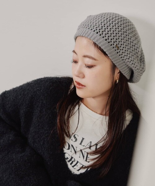 CIAOPANIC TYPY(チャオパニックティピー)の「メッシュニットベレー(ハンチング/ベレー帽・レディース・オフホワイト/グレー/ブラック/ブラウン/サーモンピンク・ONE)」の3枚目の写真