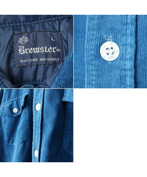 の「70s 80s USA Brewster コーデュロイ シャツ ブルー メンズL