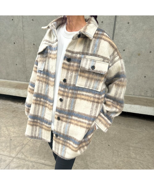 copine(コピン)の「シャギーチェックビッグシャツ(シャツ/ブラウス・レディース・アイボリー・ワンサイズ)」の1枚目の写真