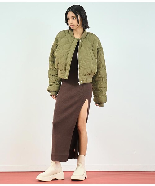 ANAP（アナップ）の「[再入荷]リブ ニット スリット ロング ワンピース（その他・レディース・アイボリー/ブラウン）」の11枚目の写真