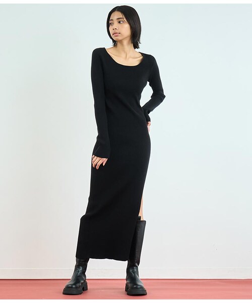 ANAP（アナップ）の「[再入荷]リブ ニット スリット ロング ワンピース（その他・レディース・アイボリー/ブラウン）」の13枚目の写真