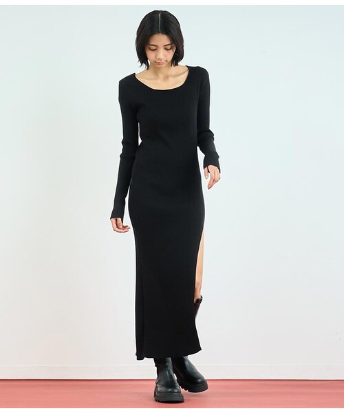 ANAP（アナップ）の「[再入荷]リブ ニット スリット ロング ワンピース（その他・レディース・アイボリー/ブラウン）」の14枚目の写真