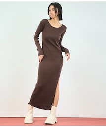 ANAP | [再入荷]リブ ニット スリット ロング ワンピース