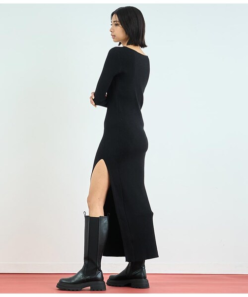 ANAP（アナップ）の「[再入荷]リブ ニット スリット ロング ワンピース（その他・レディース・アイボリー/ブラウン）」の16枚目の写真