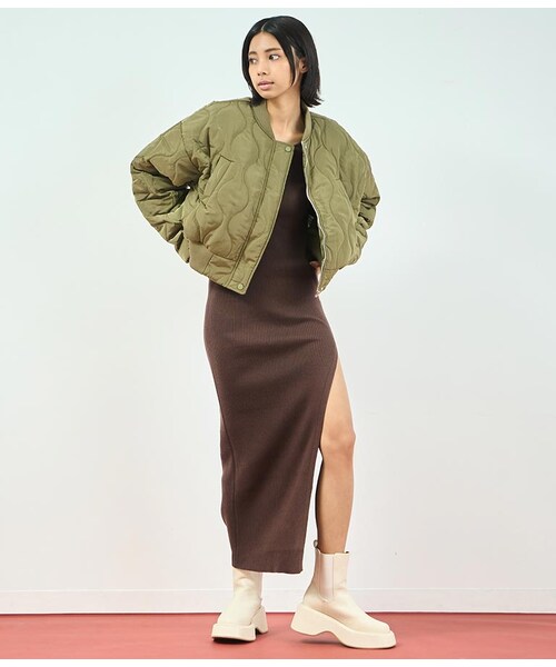 ANAP（アナップ）の「[再入荷]リブ ニット スリット ロング ワンピース（その他・レディース・アイボリー/ブラウン）」の12枚目の写真