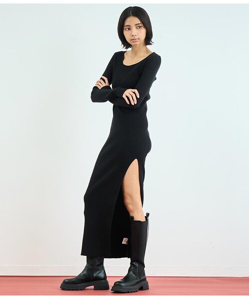ANAP（アナップ）の「[再入荷]リブ ニット スリット ロング ワンピース（その他・レディース・アイボリー/ブラウン）」の15枚目の写真