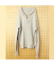 -- | 80s 90s USA ショールカラー ウール セーター ベージュ メンズML相当 エルボーパッチ アメリカ古着(ニット/セーター)