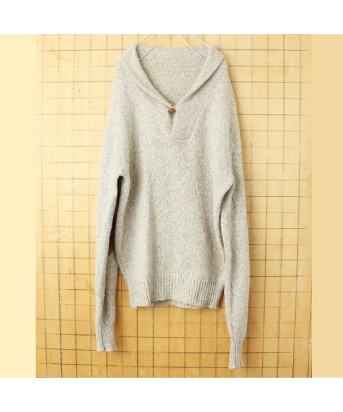 --(--)の「80s 90s USA ショールカラー ウール セーター ベージュ メンズML相当 エルボーパッチ アメリカ古着(ニット/セーター・レディース・ベージュ・M)」の1枚目の写真