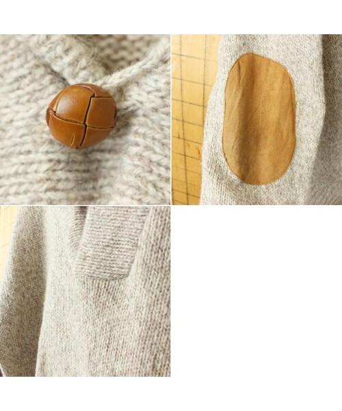 --(--)の「80s 90s USA ショールカラー ウール セーター ベージュ メンズML相当 エルボーパッチ アメリカ古着(ニット/セーター・レディース・ベージュ・M)」の2枚目の写真