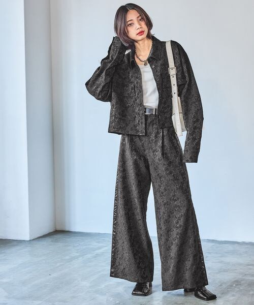 PAGEBOY（ページボーイ）の「レースジャガードワイドパンツ（パンツ・オフホワイト05/ブラック09・F）」の3枚目の写真