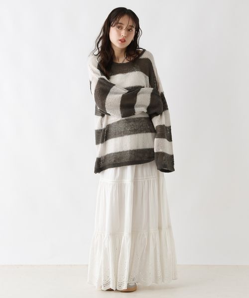RAGEBLUE(レイジブルー)の「モヘアタッチ/ボーダーニットプルオーバー(トップス・ホワイト系18/ブラウン系52/グレー系93・FREE)」の6枚目の写真