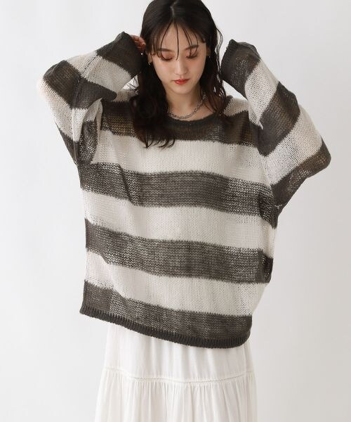RAGEBLUE(レイジブルー)の「モヘアタッチ/ボーダーニットプルオーバー(トップス・ホワイト系18/ブラウン系52/グレー系93・FREE)」の8枚目の写真