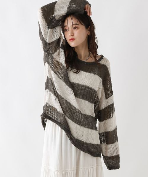 RAGEBLUE(レイジブルー)の「モヘアタッチ/ボーダーニットプルオーバー(トップス・ホワイト系18/ブラウン系52/グレー系93・FREE)」の10枚目の写真